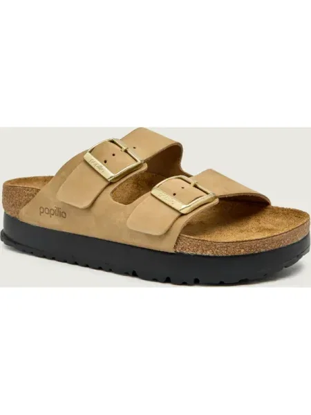 Pantofi Birkenstock cu platformă din piele bej