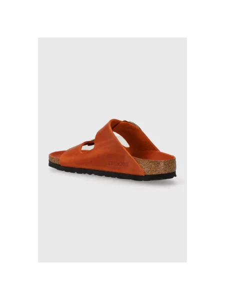 Birkenstock klapki na płaskim skórzane pomarańczowe