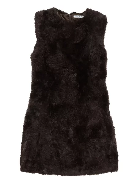 Rochie mini Acne Studios fără mâneci cu blană maro
