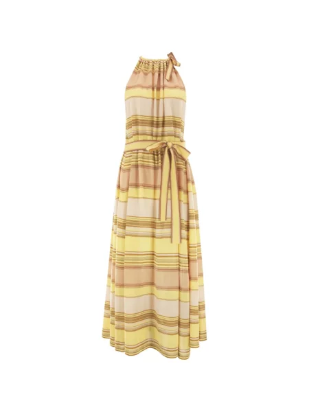 Rochie midi Zimmermann cu dungi cu gât halter galben