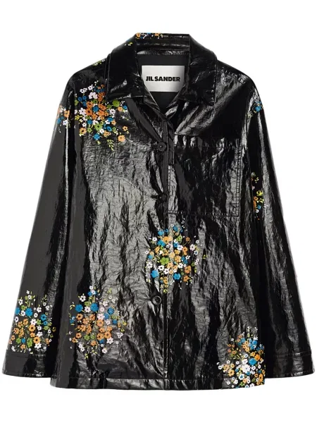 Top Jil Sander s cvjetnim printom s printom crna