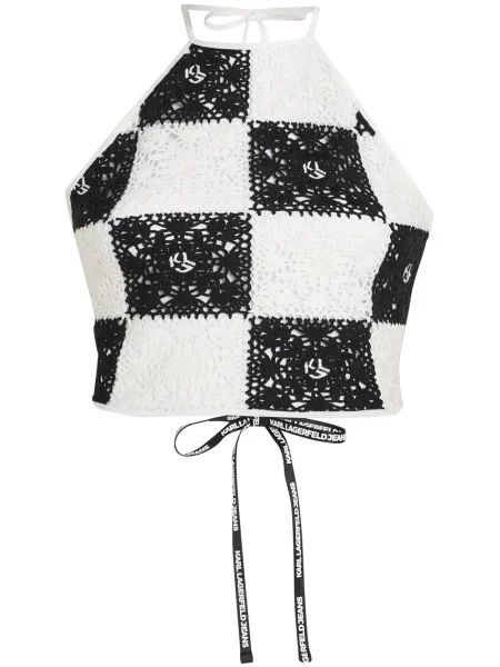 Croșetat top Karl Lagerfeld Jeans cu gât halter alb