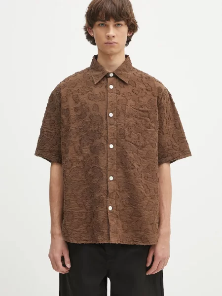 Košulja Norse Projects Mo Oversized Fil Coupe SS Shirt relaxed s klasičnim ovratnikom smeđa