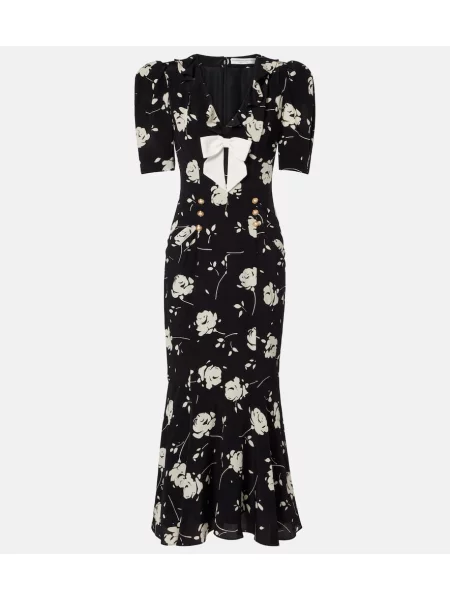 Rochie midi Alessandra Rich de mătase cu model floral cu imagine negru
