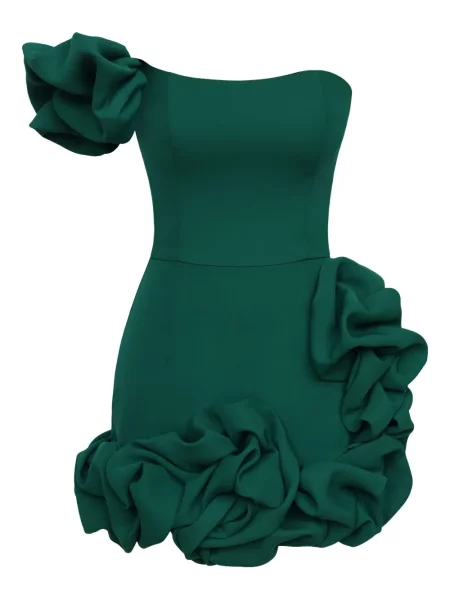 Mała sukienka mini Post Meridiem na jednym ramieniu garniturowa zielona