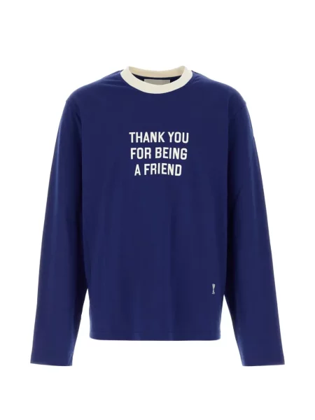 Lung tricou Ami Paris cu imagine albastru
