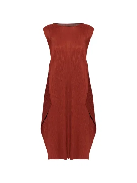 Rochie midi Pleats Please Issey Miyake fără mâneci maro