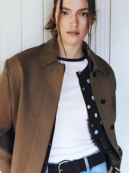 Pull&Bear Geacă de primăvară-toamnă cămilă maro