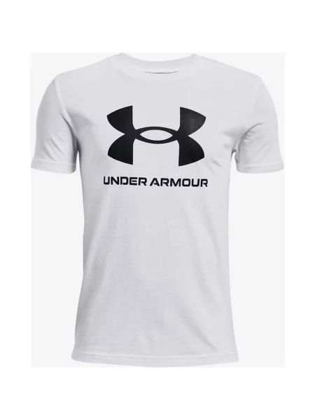 Biało-czarna koszulka dziecięca z krótkim rękawem Under Armour Sportstyle Logo XL biała