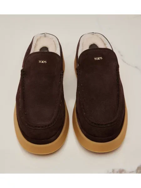Papuci tip mules Tod's din piele de căprioară cu platformă maro