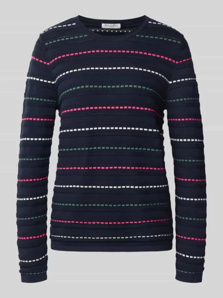 Sweter z dzianiny z fakturowanym wzorem Christian Berg Woman granatowy
