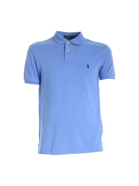 Koszulka polo o kroju slim fit z czystej bawełny Ralph Lauren niebieska
