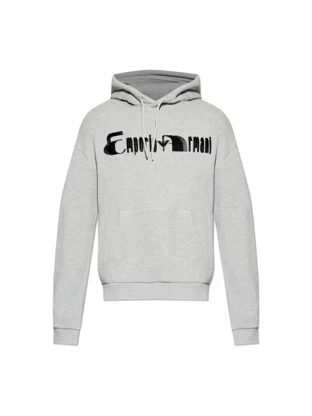 Dzianinowa bluza z kapturem Emporio Armani z kapturem z logo szara
