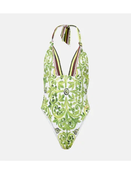 Costum de baie Dolce&gabbana cu imagine cu gât halter verde