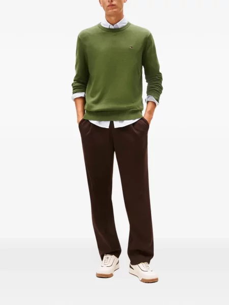 Pulover Tommy Hilfiger cu decolteu rotund verde