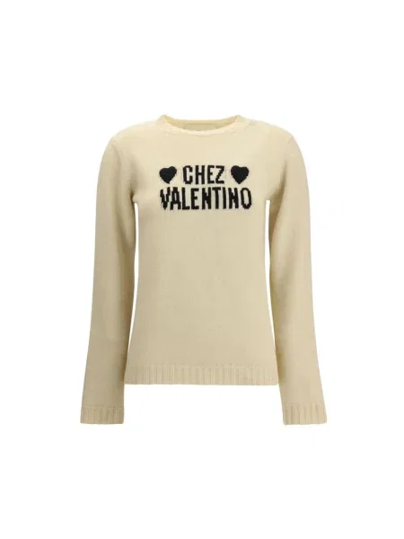 Sweter Valentino wełniany w serca beżowy