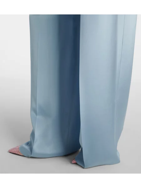 Pantaloni Max Mara cu talie înaltă de mătase albastru