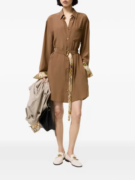 Rochie tip cămașă Burberry de mătase maro