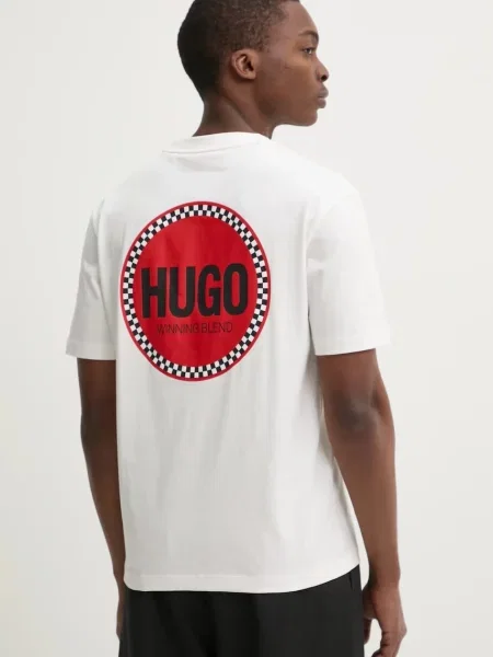 HUGO póló férfi nyomott mintás fehér