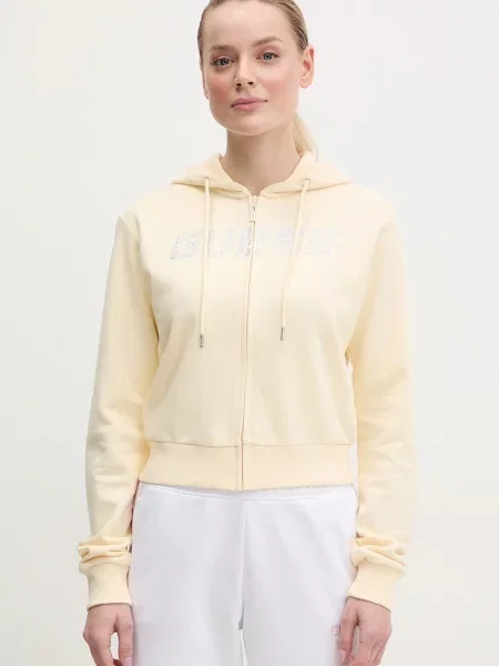 Суичър с качулка Guess с качулка с апликация жълто