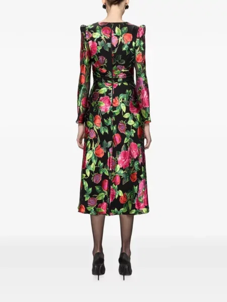 Rochie midi Nissa de mătase cu model floral negru