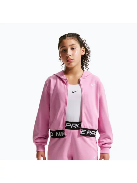 Bluză pentru copii Nike Pro Fleece pink rise/pink rise/black/white alb
