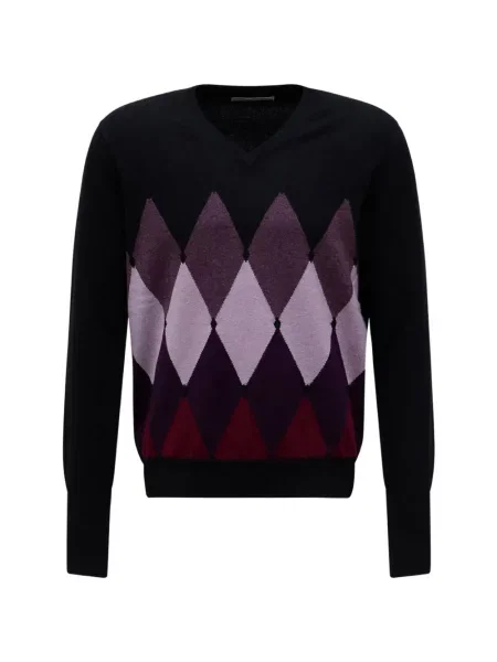 Pulover Ballantyne cu decolteu în V cu model argyle negru