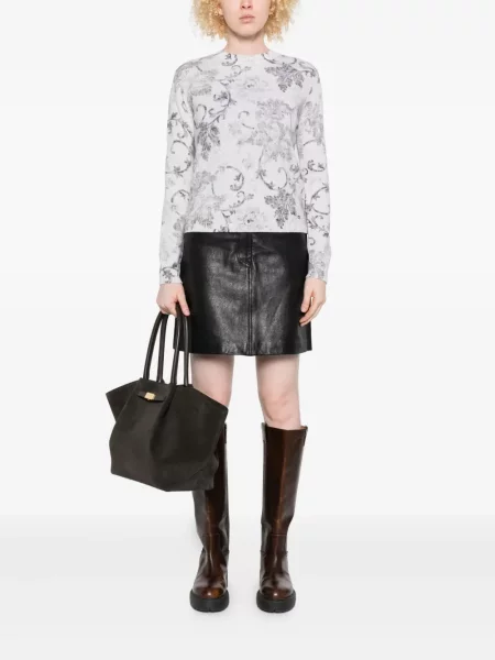 Pulover Herno cu model floral lung alb