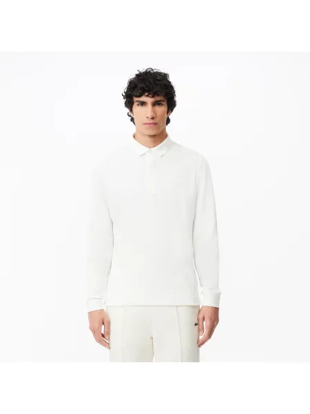 Lacoste Koszulka Polo Z Długim Rękawem Z Elastycznej Bawełny Smart Paris biała