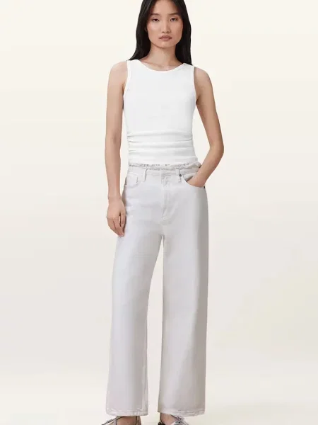 AllSaints pantaloni din BLAKE lat medium waist alb