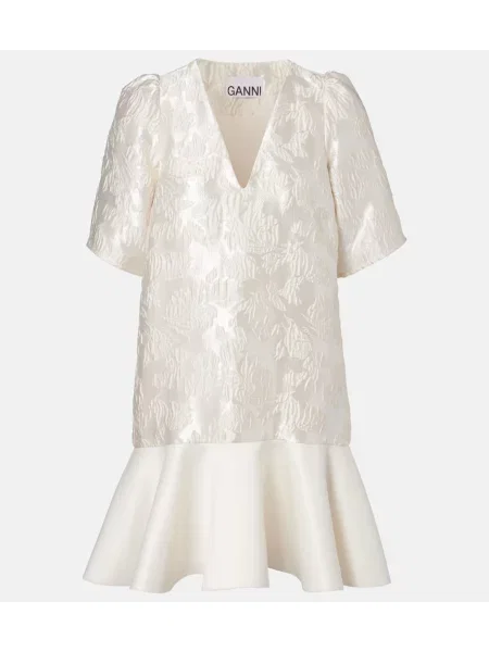 Rochie Ganni din satin cu model floral alb