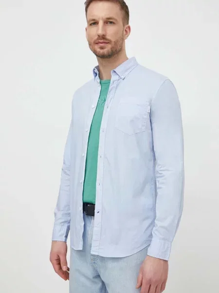 Риза Pepe Jeans Prince мъжка със стандартна кройка с яка с копче синьо