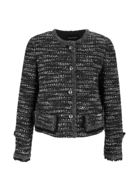 Geacă Emporio Armani cu franjuri din tweed negru