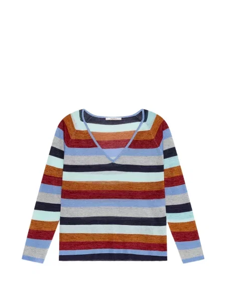 Pulover Maliparmi cu dungi cu decolteu în V albastru