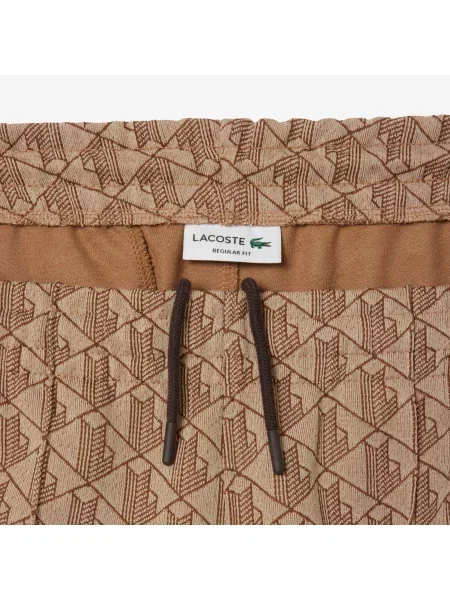 Lacoste Spodnie Dresowe Paryż Z Monogramem Regular Fit Jasnobrązowe brązowy