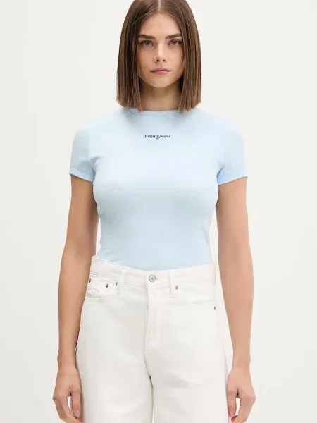 Tommy Jeans t-shirt γυναικείο με ελαστάν μπλε