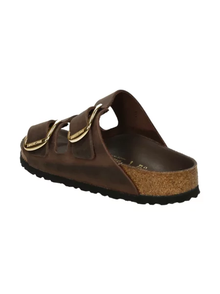Birkenstock klapki skórzane Arizona Big Buckle Oiled Leather brązowe