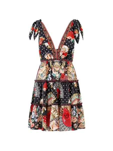 Warstwowa sukienka mini Camilla wiązana garniturowa czarna