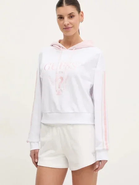 Суичър с качулка Guess с качулка с апликация бяло