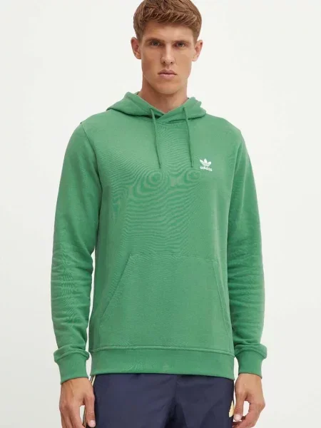 Dukserica adidas Originals za muškarce s kapuljačom bez uzorka zelena