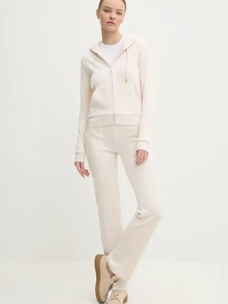 Juicy Couture bluza welurowa ROBERTSON GOLD z kapturem melanżowa beżowy