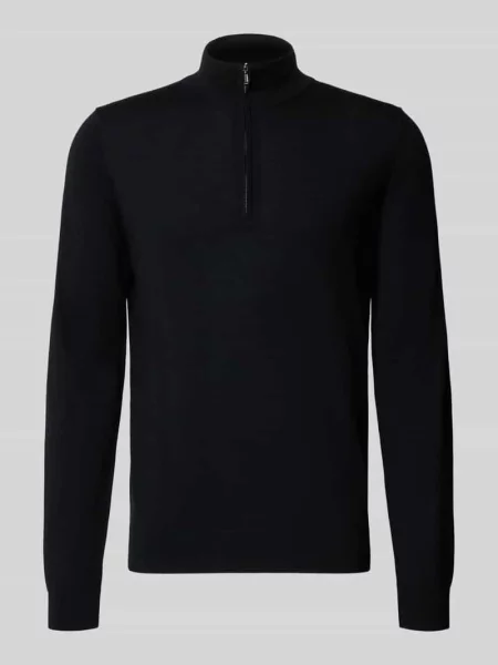 Sweter z dzianiny z wełny z zamkiem błyskawicznym Profuomo czarny