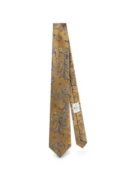 Cravată Etro de mătase cu model floral galben