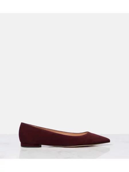 Balerini Gianvito Rossi din piele de căprioară bordo