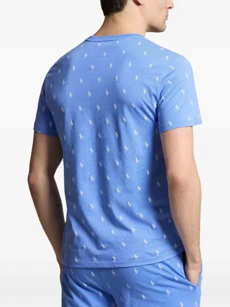 Koszulka polo Polo Ralph Lauren zamszowa na sprzączkę w paski niebieska