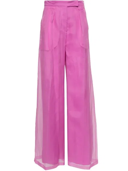 Pantaloni Max Mara de mătase transparente roz