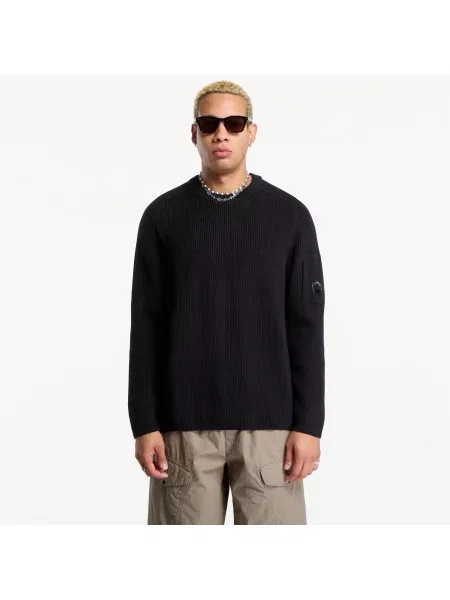 Pulover C.P. Company Full Rib Cotton Lens Crewneck Sweater Black S negru