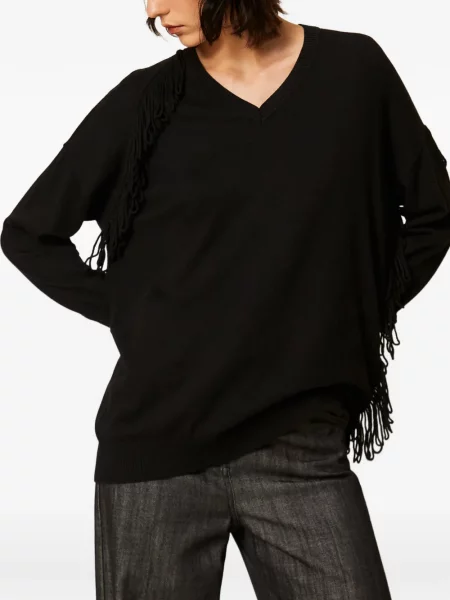 Pulover Twinset cu franjuri negru