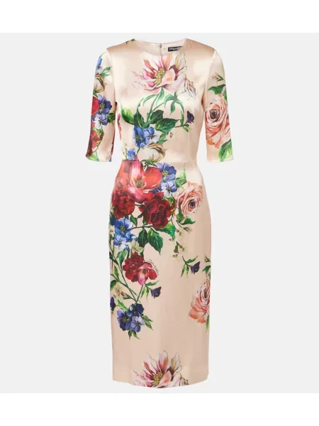 Satenska midi obleka Dolce&gabbana s cvetličnim vzorcem