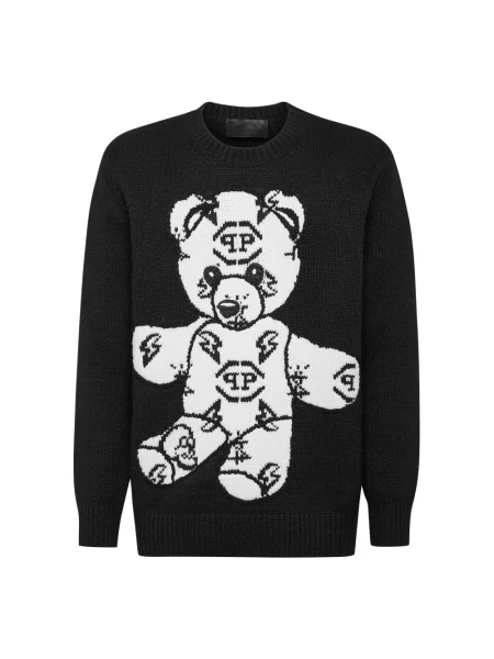 Sweter Philipp Plein wełniany typu teddy czarny